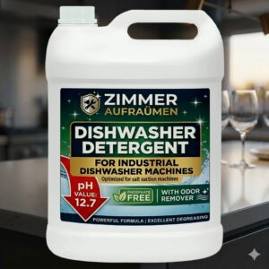 Zimmer Aufraumen Industrial Dishwasher Machine Detergent Liquid 5L | Zero-Foam & Anti-Scale | For Professional Self-Suction Dishwashers