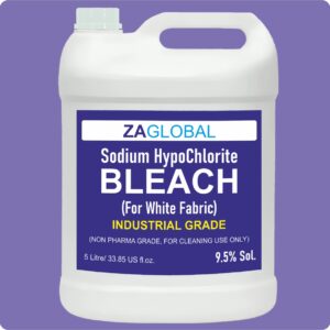 ZA GLOBAL Industrial Grade Sodium Hypochlorite Bleach – 9.5% Concentrated Liquid Solution (5 Litre) for White Fabric & Commercial Disinfection