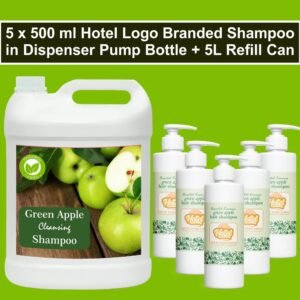 Green Apple Shampoo (Hotel branded Dispenser pump bottle 5x500ml + refill 5 Liter)